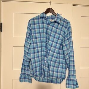 Peter Millar Men’s Blue Plaid Shirt Size L